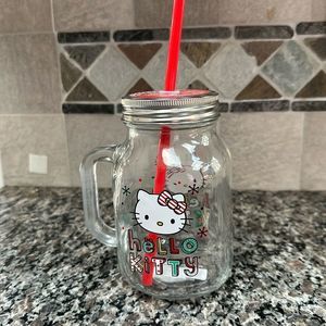 Hello kitty Christmas 21 oz glass jar mug lid and straw